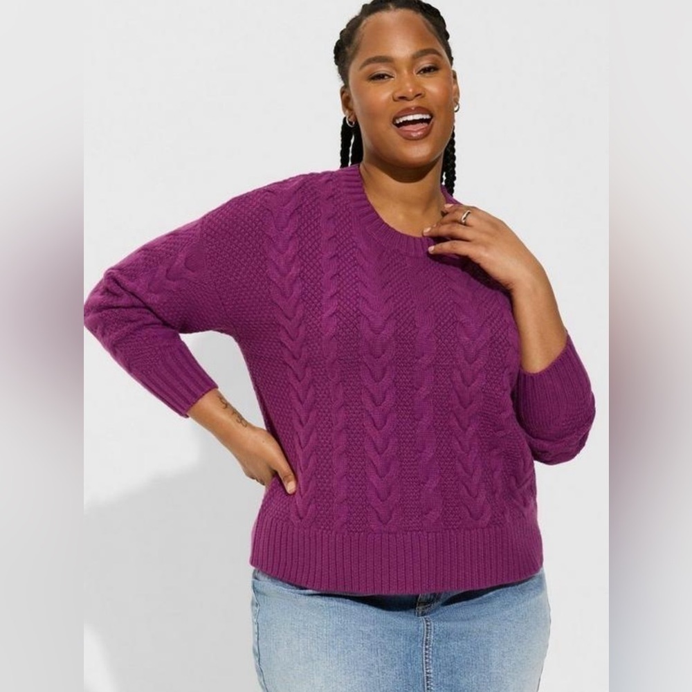 Torrid Cable Knit Pullover Sweater - Phlox Purple Size 3 / 3X - Picture 3 of 5